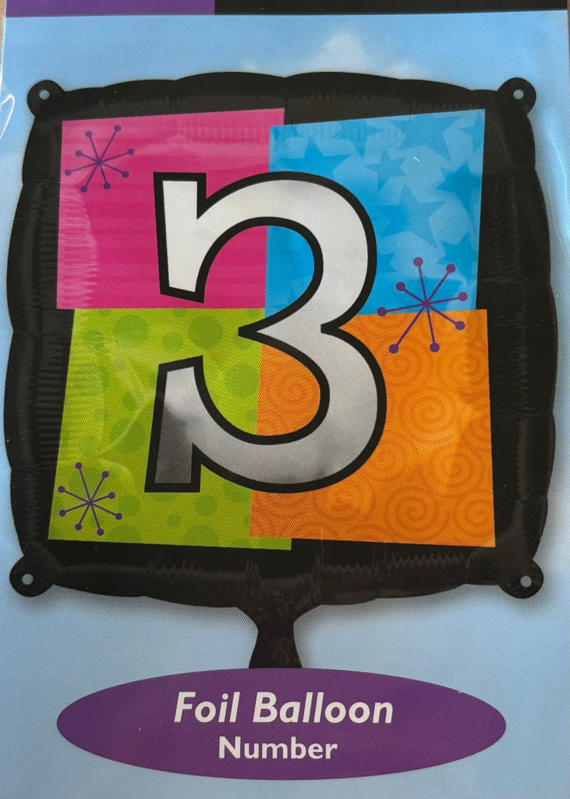 Firkantet folieballon, 3- tal, 45 cm.