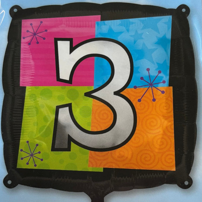 Firkantet folieballon, 3- tal, 45 cm.