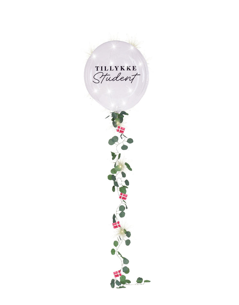LED ballon "Tillykke student", m. guirlande, 1 stk.