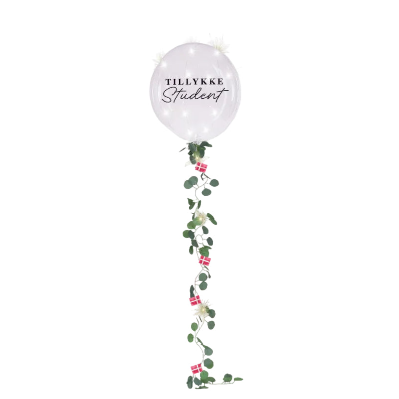 LED ballon "Tillykke student", m. guirlande, 1 stk.
