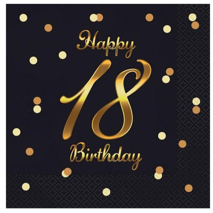 Sort 18 års fødselsdagsserviet, 20 stk.