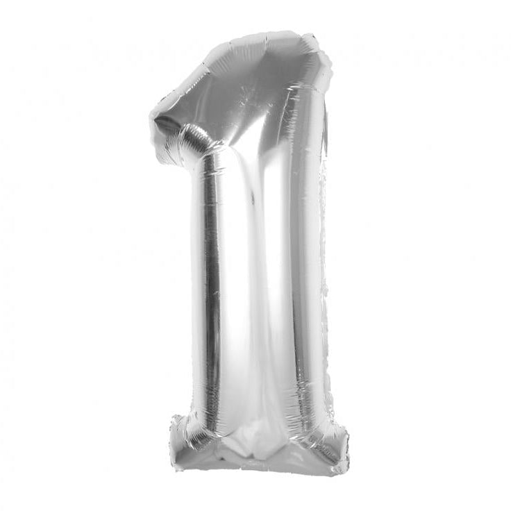 XL Sølv folie tal ballon 1, 92 cm.