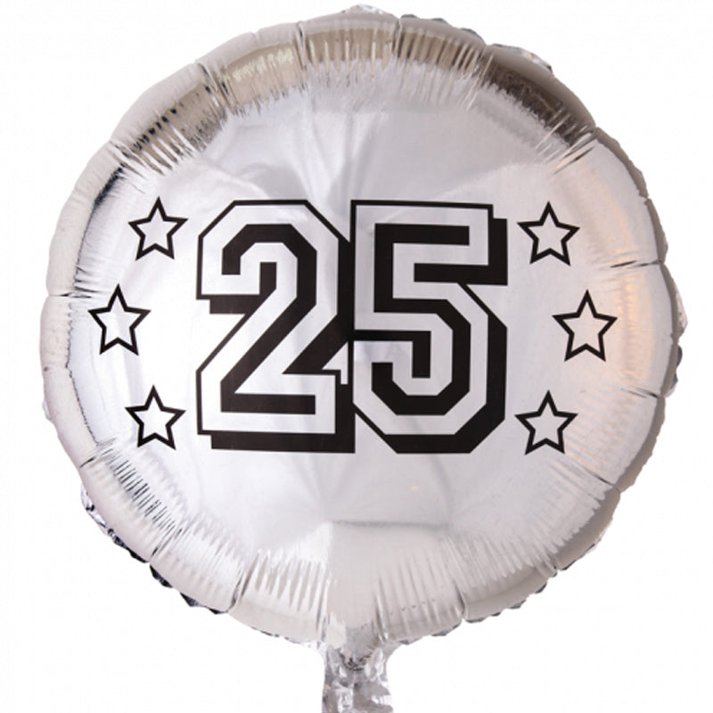 Folieballon i sølv med tryk "25"
