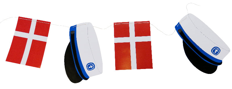 Studenter guirlande med flag og blå huer, 3 m.