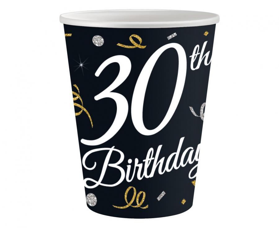 30 års Sorte Pap kopper med motiv - 6 stk.