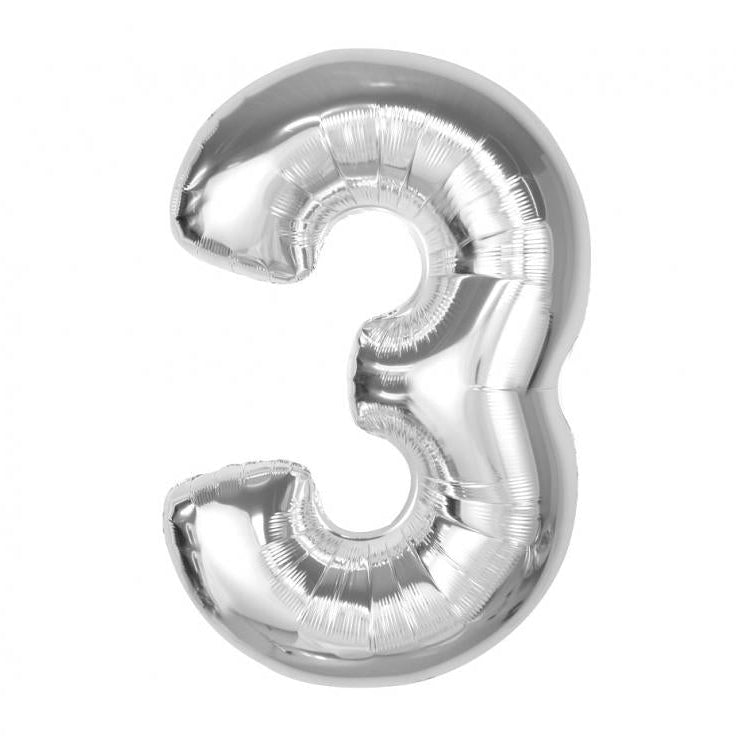 XL Sølv folie tal ballon 3, 92 cm.