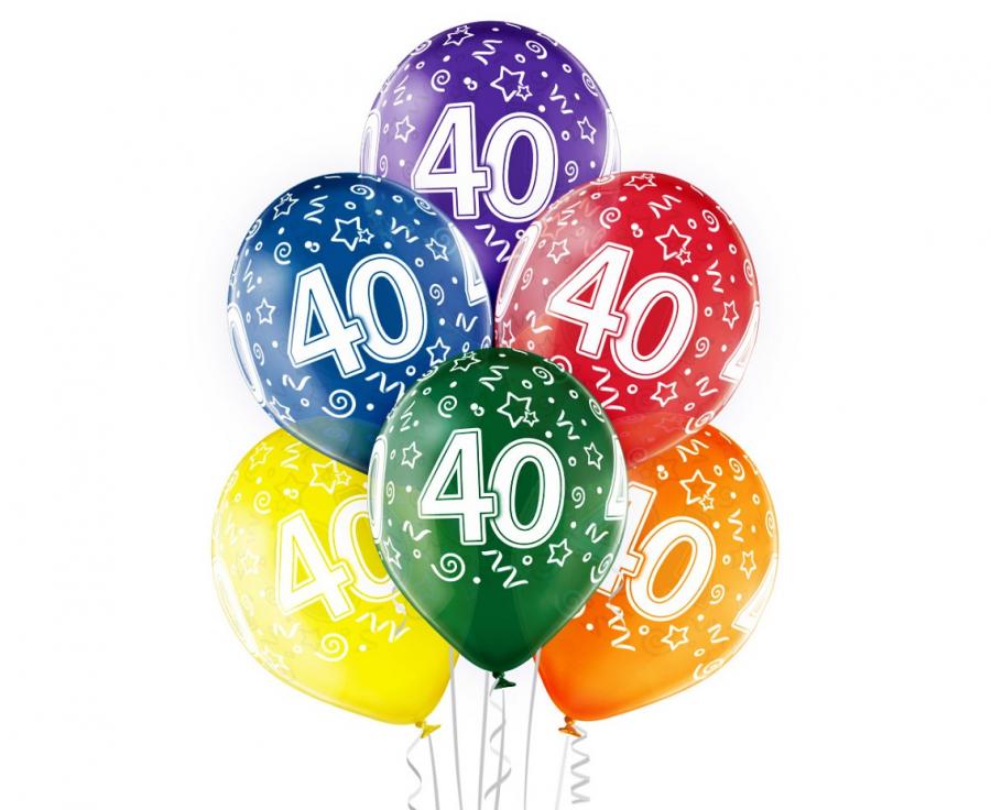 Farverige 40 års balloner - 6 stk.