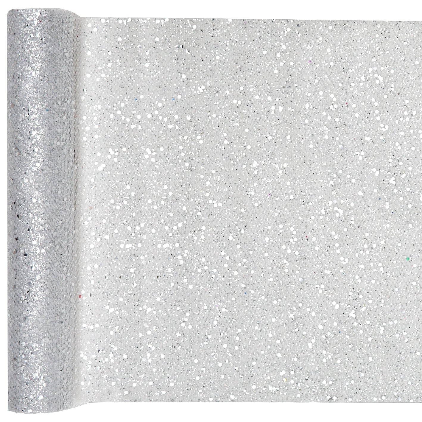 Glimmer sølv tyl bordløber, 5 m.