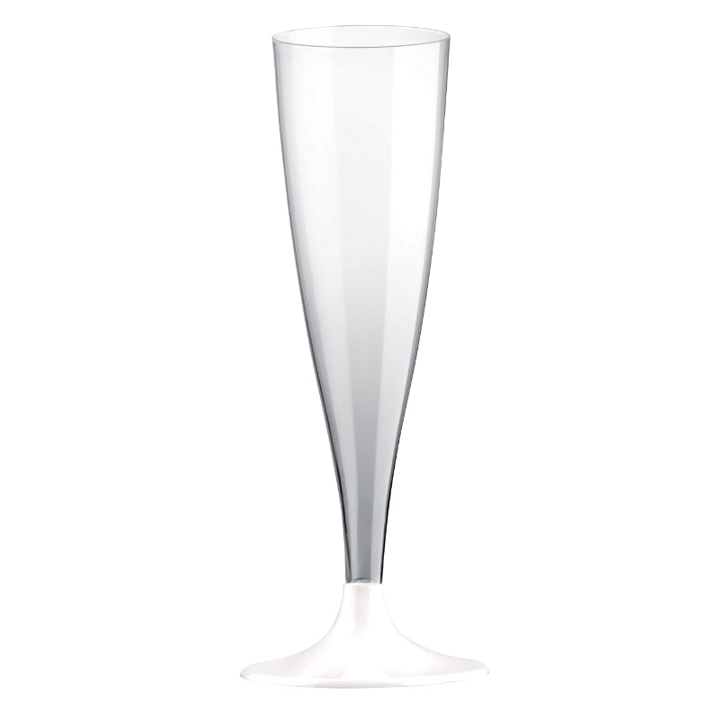 Plastik champagne glas med hvid bund, 10 stk.
