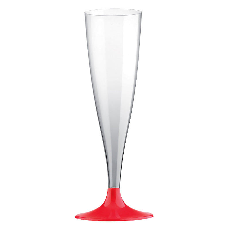 Plastik champagne glas med rød bund, 10 stk.