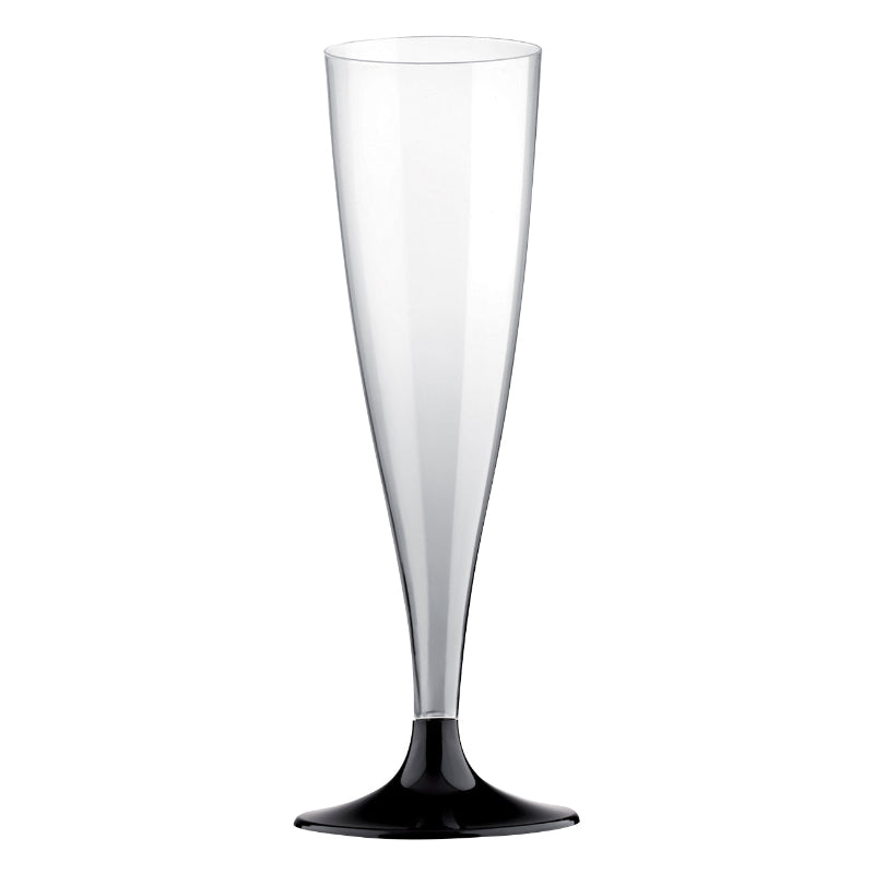 Plastik champagne glas med sort bund, 10 stk.