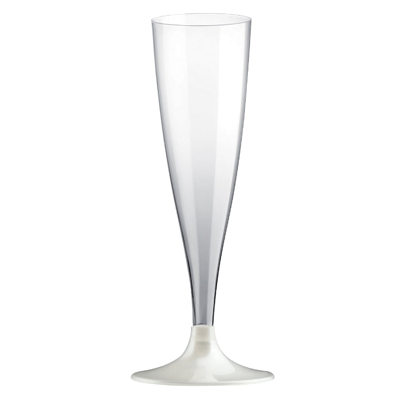 Plastik champagne glas med perle hvid bund, 10 stk.