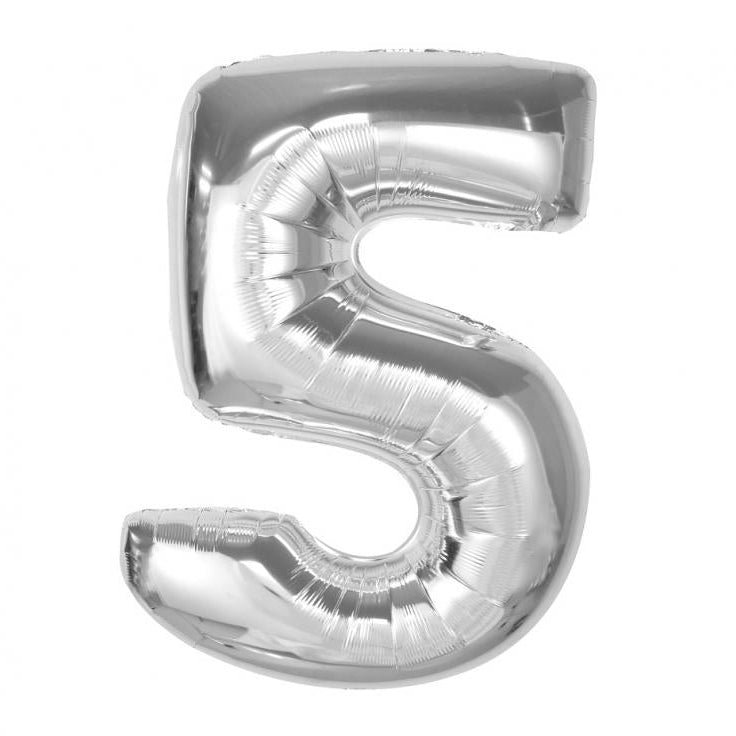 XL Sølv folie tal ballon 5, 92 cm.