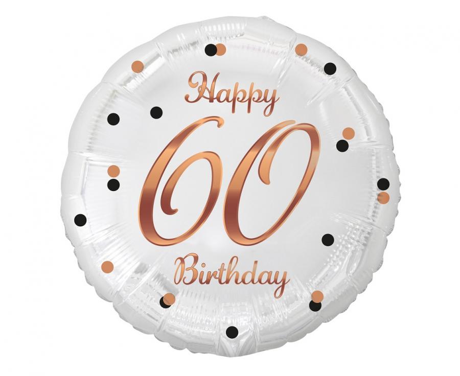 Hvid, "Happy 60 Birthday", folieballon, 45 cm