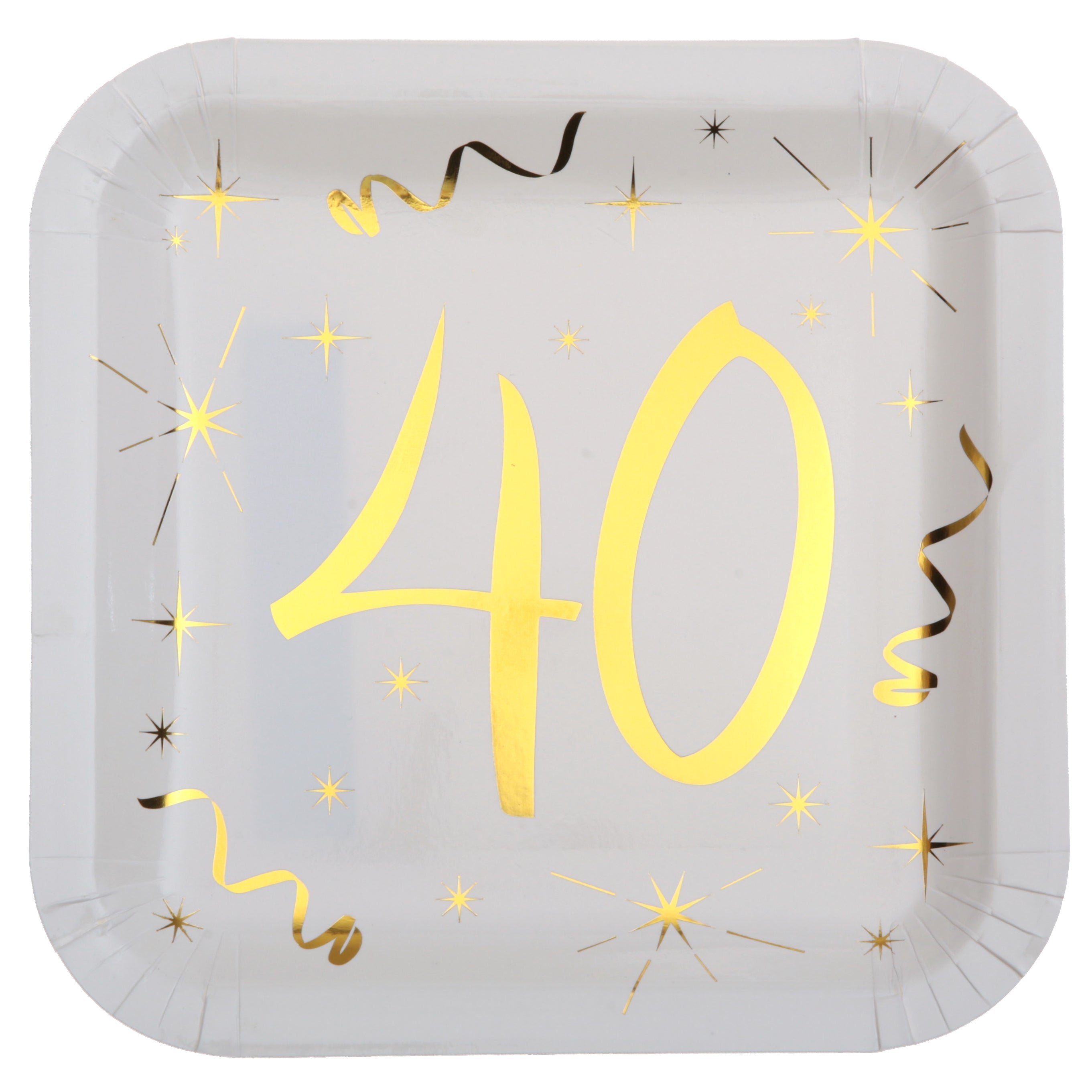 40 års paptallerken, hvid og guld, 10 stk.