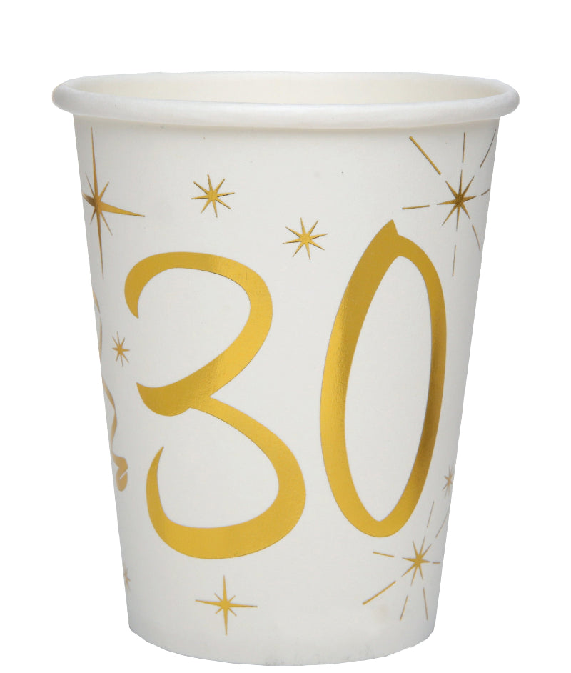 30 års pap kop guld/hvid, 10 stk.