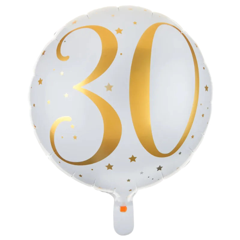Hvid 30 års folieballon, 45 cm.