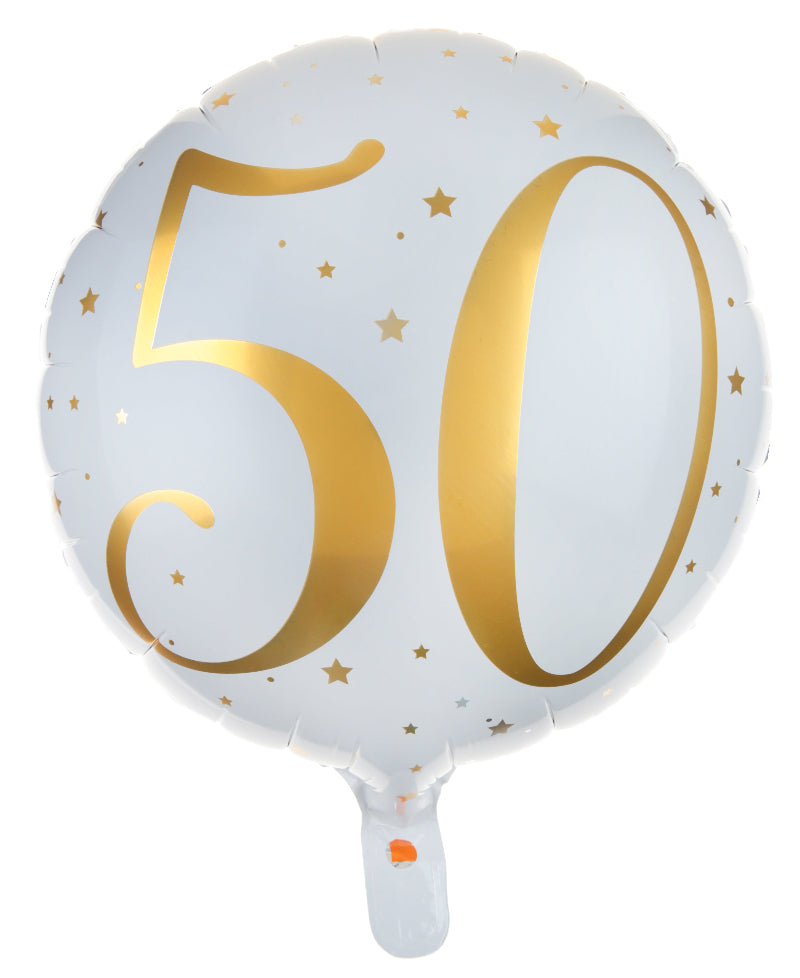 Hvid 50 års folieballon, 45 cm.
