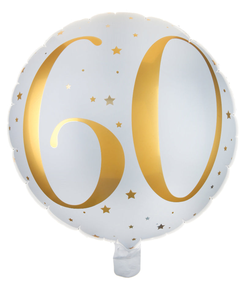 Hvid 60 års folieballon, 45 cm.