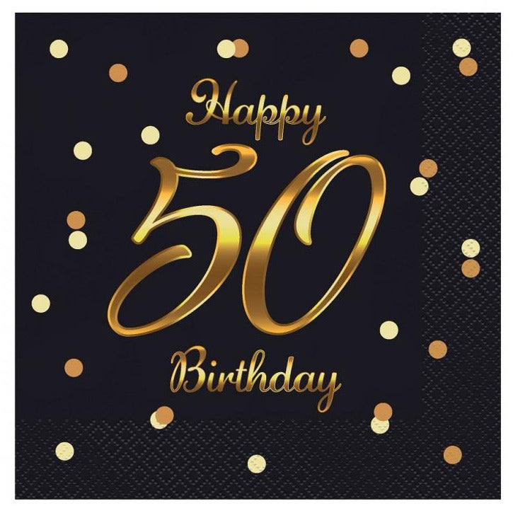 Sort 50 års fødselsdagsserviet, 20 stk.