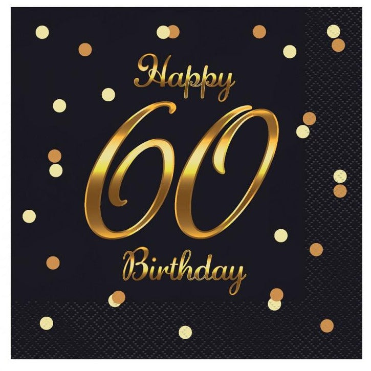 Sort 60 års fødselsdagsserviet, 20 stk.