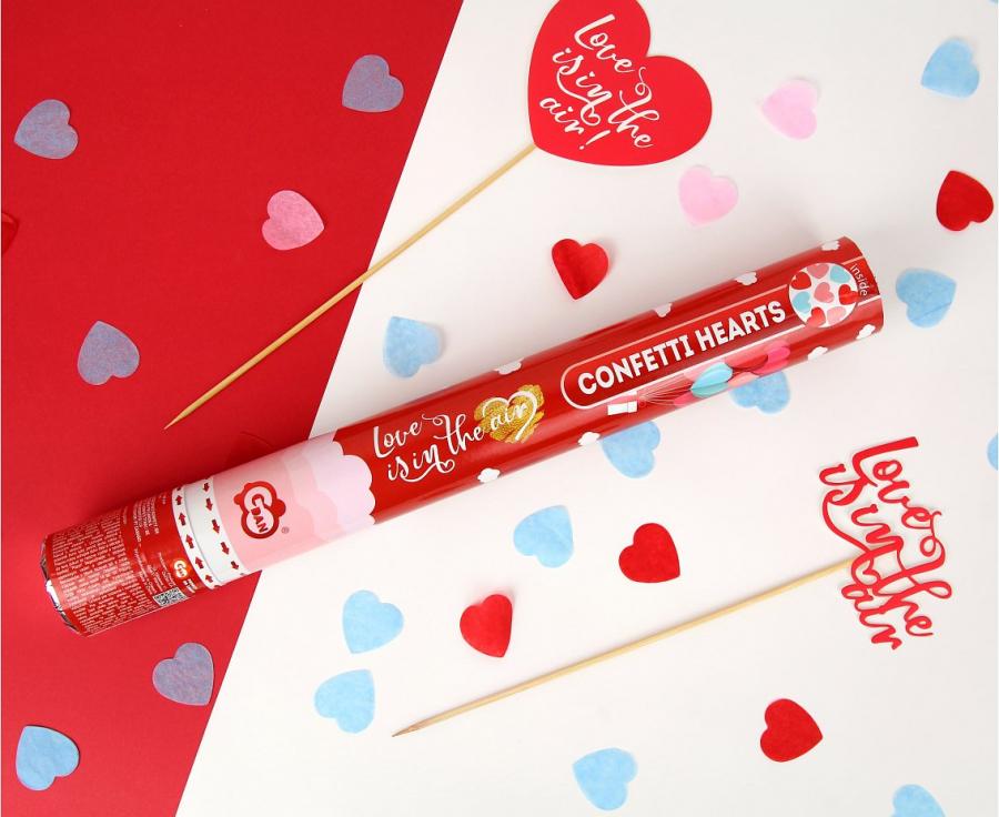 Konfettirør - Hjerter, 40 cm