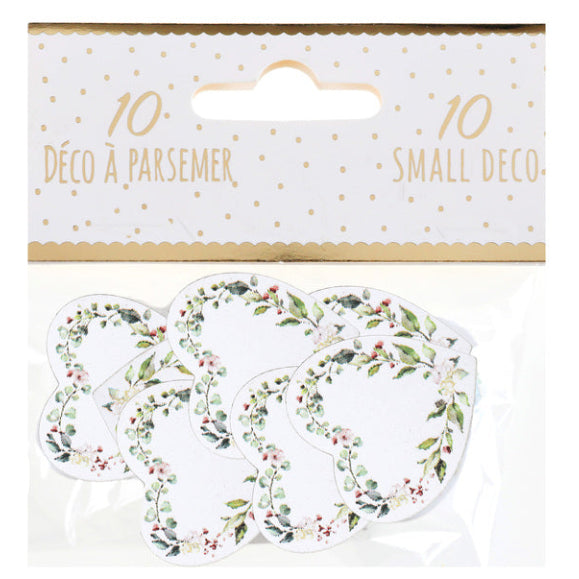 Hvid hjerte træ bordpynt, 10 stk.