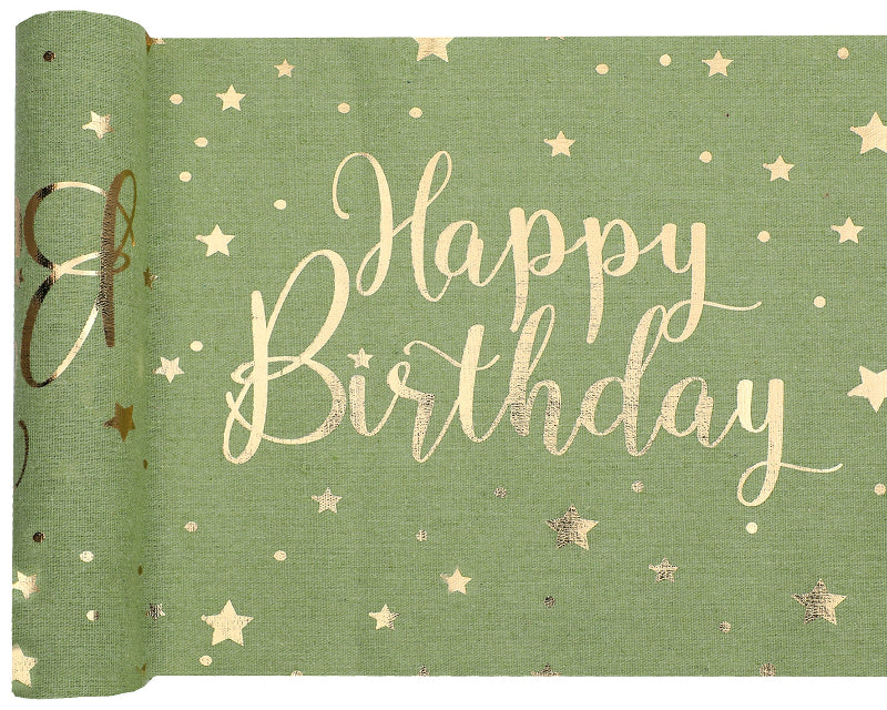 Bordløber lux oliven "happy birthday" 28 cm. 3 m.