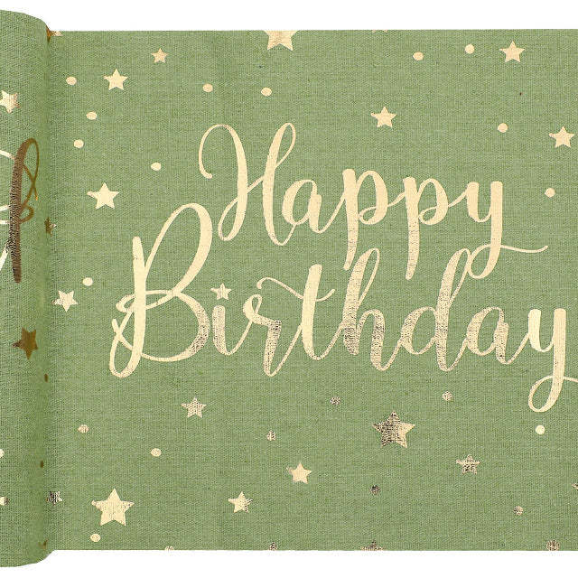 Bordløber lux oliven "happy birthday" 28 cm. 3 m.