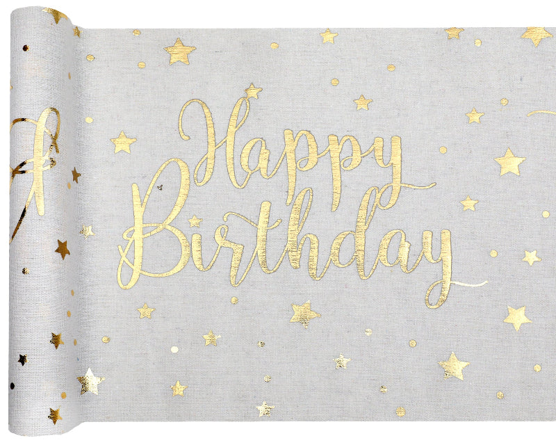 Bordløber lux hvid "happy birthday" 28 cm. 3 m.