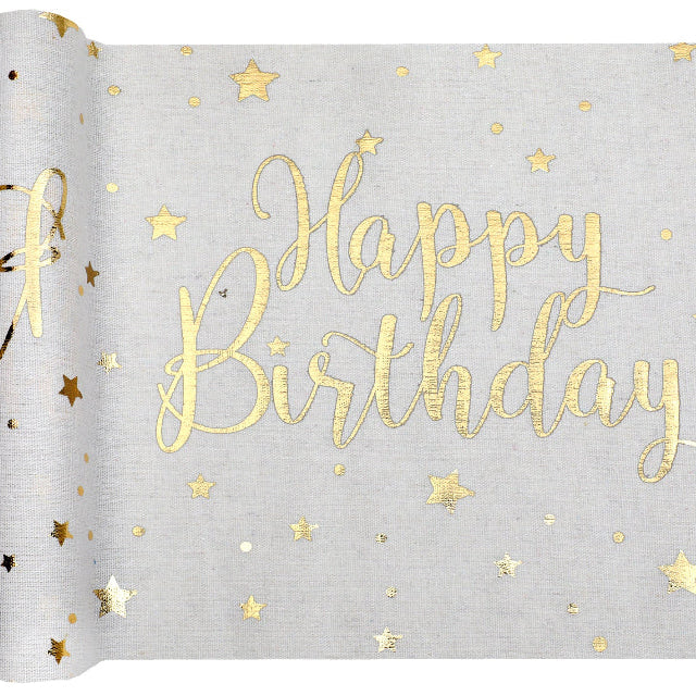 Bordløber lux hvid "happy birthday" 28 cm. 3 m.