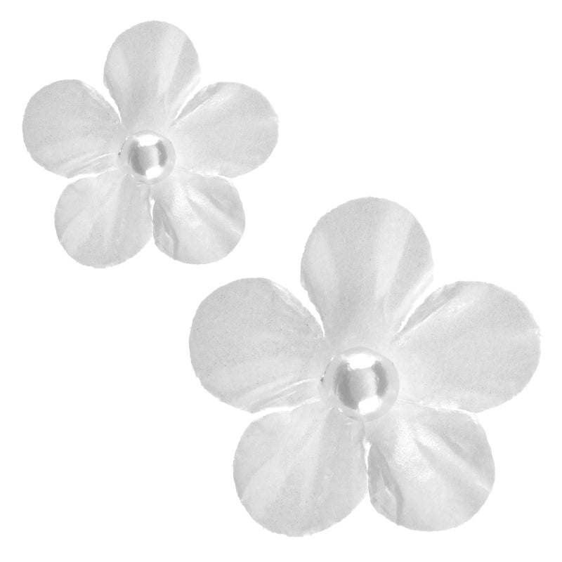 Hvide stofblomster med perle, 40 stk.