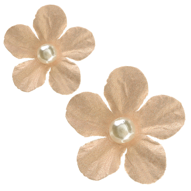 Natural stofblomster med perle, 40 stk.