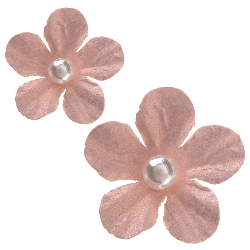 Fersken stofblomster med perle, 40 stk.