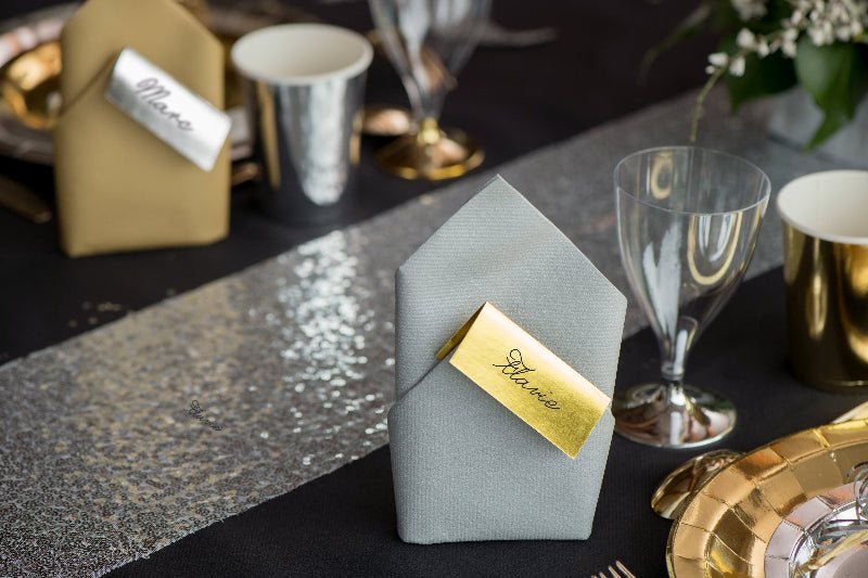 Metallisk guld bordkort, 7x3 cm, 10 stk.