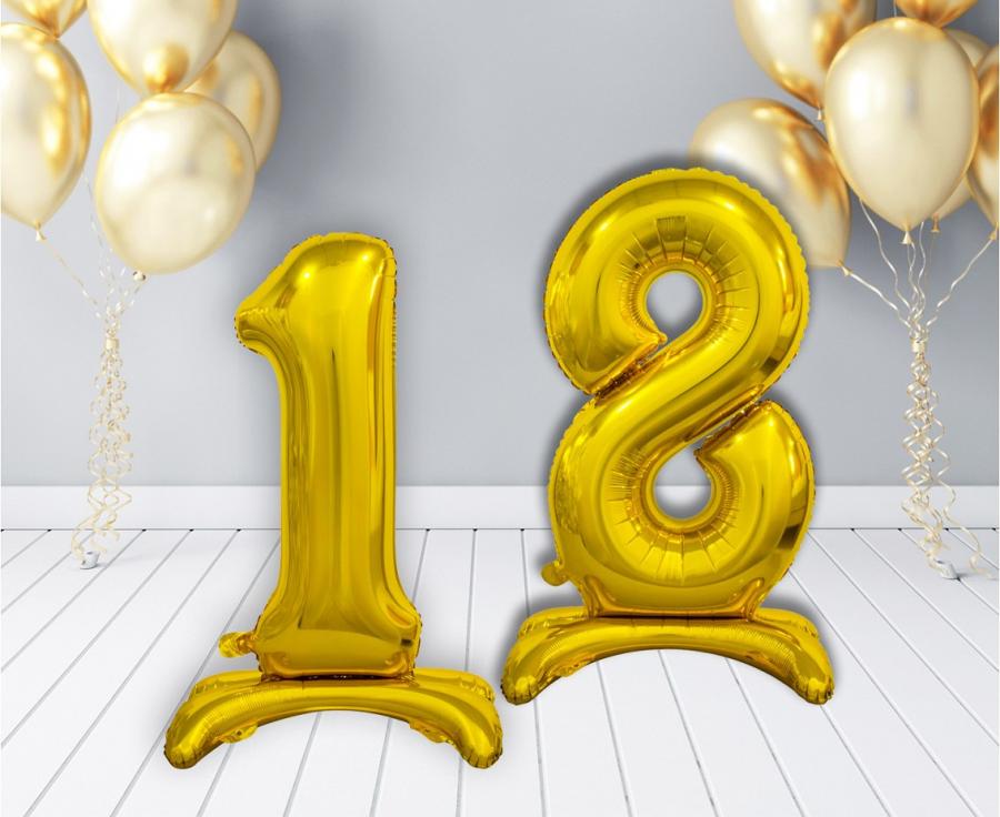 Stående guld 8-tal folieballon, 74 cm.