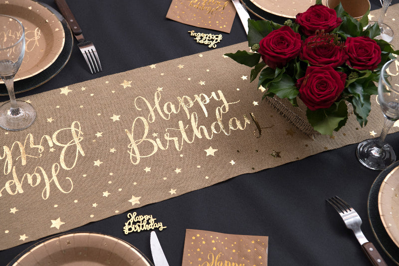 Bordløber lux brun "happy birthday" 28 cm. 3 m.