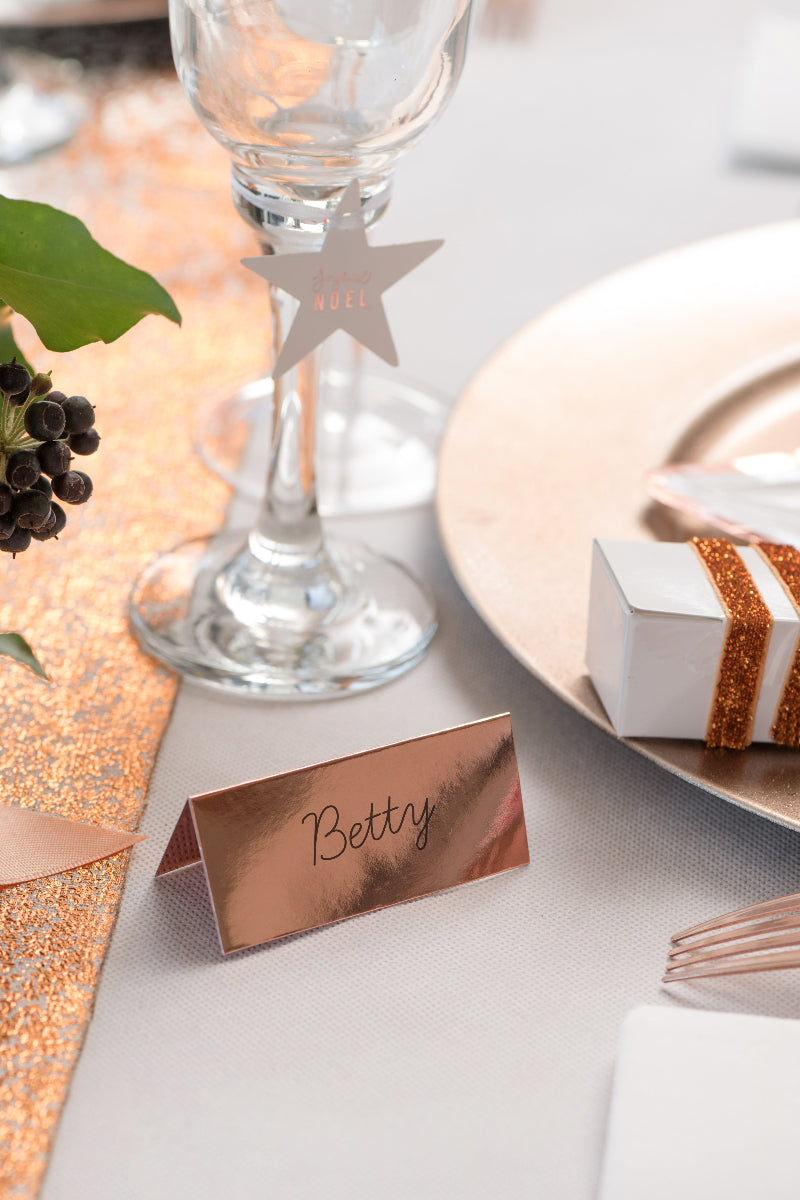 Metallisk sølv bordkort, 7x3 cm, 10 stk.