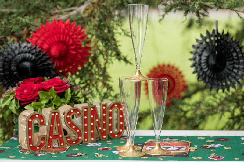 Plastik champagne glas med guld bund, 10 stk.