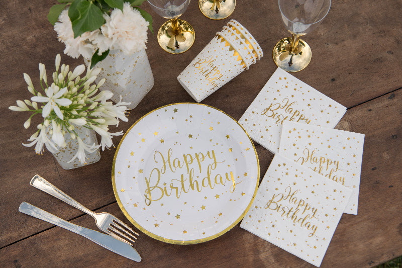 Rund "happy birthday" tallerken, 10 stk.