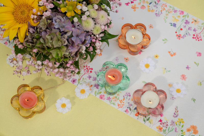 Orange blomster lysestage, 1 stk.