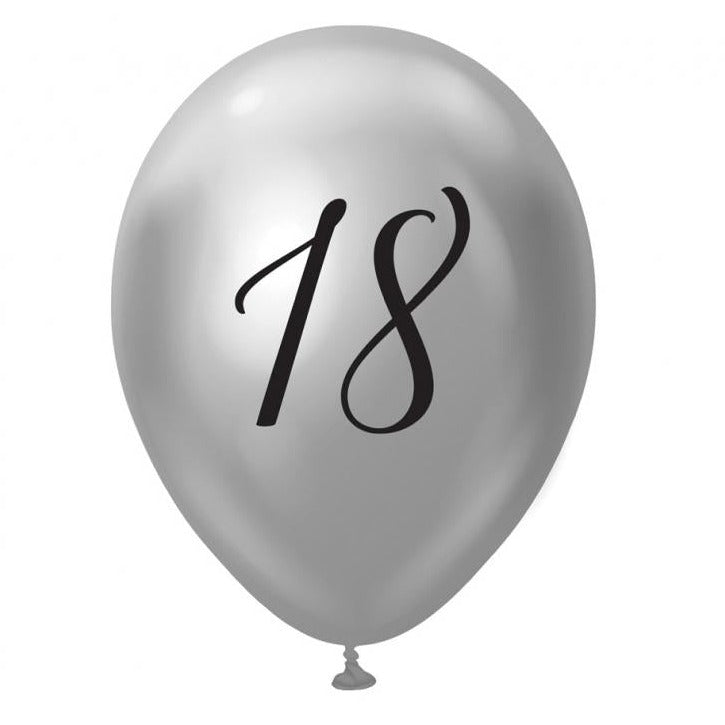 Sølv 18 års latexballon, 5 stk, 12"