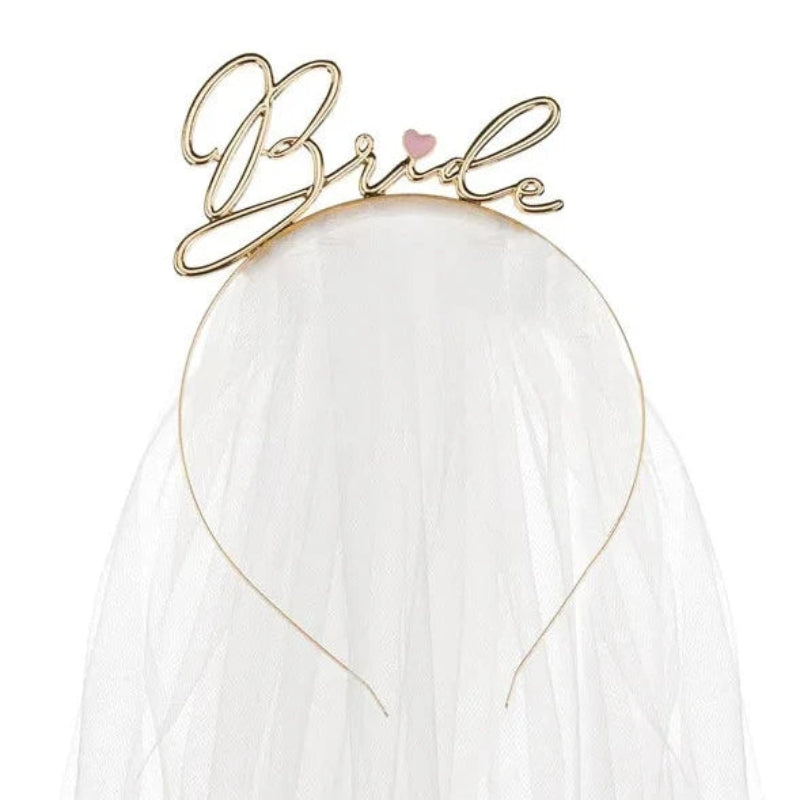 "Bride" hårbånd med slør, 50 cm.