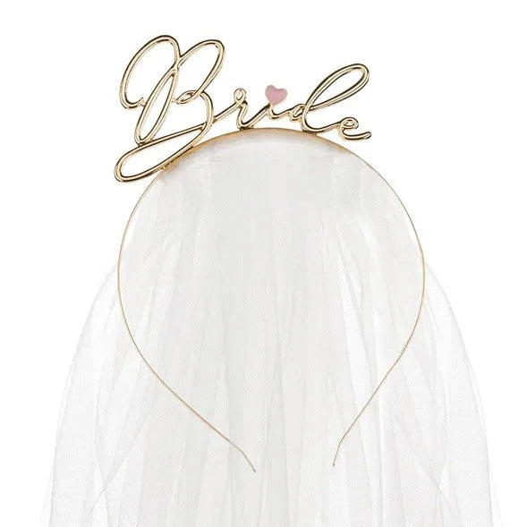 "Bride" hårbånd med slør, 50 cm.