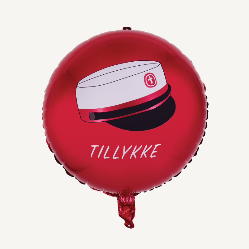 Rød rund folieballon med studenterhue, 1 stk.