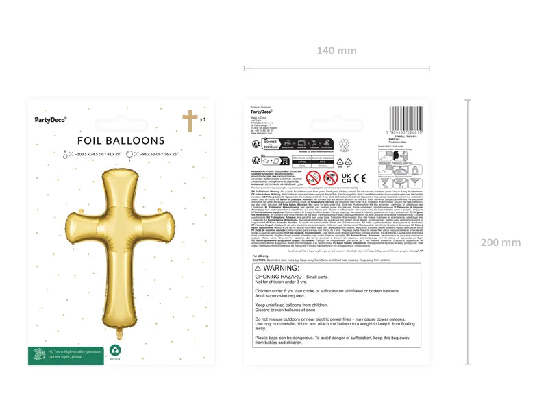 Folie ballon Kors, 103,5x74,5 cm - guld