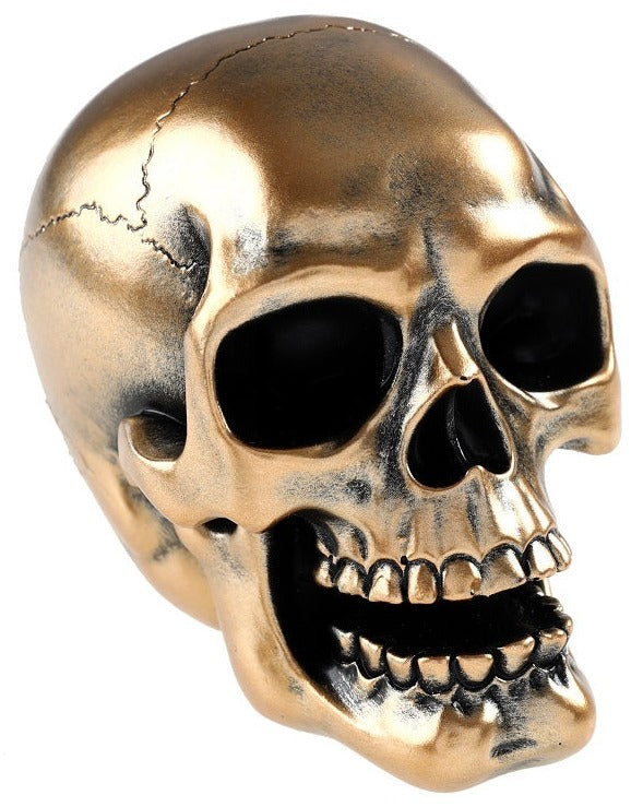 Halloween kranie til pynt 7 x 11 x 9,5 cm. Guld