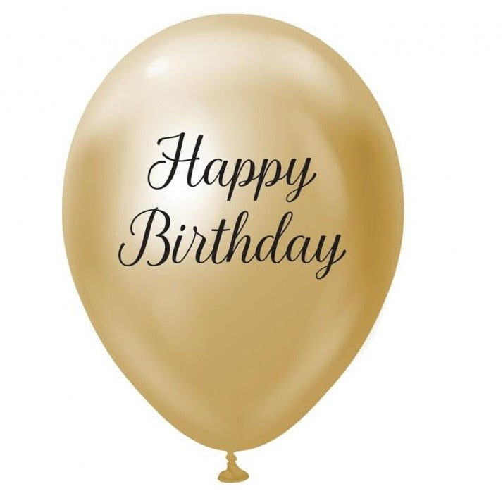 Guld "happy birthday" latexballon, 5 stk, 12"
