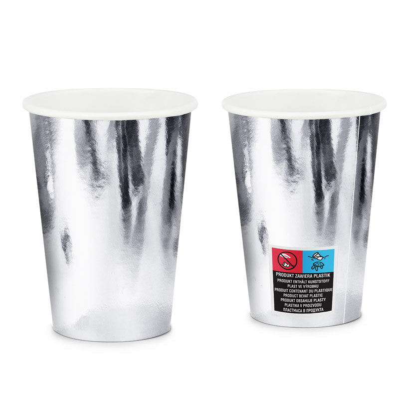 Pap Kopper i blank Sølv 6 stk. i pakken str. 220 ml