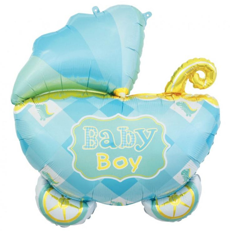Blå barnevogn folieballon, 60 cm.